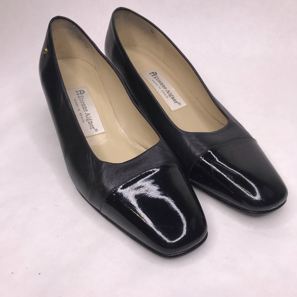 Etienne Aigner Women's 7.5 M Patent Leather Cap Toe Block Heel Shoes